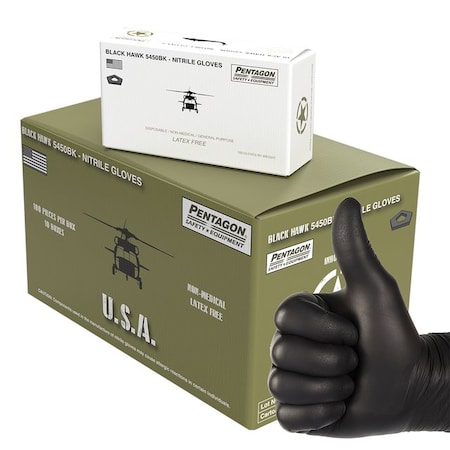 Pentagon Safety Equipment BlackHawk, Disposable Gloves, 5 mil Palm, Nitrile, Yes, L, 1000 PK, Black N1S-5-MR